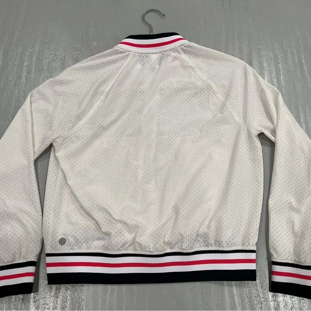 Zella Girls White Mesh Bomber Jacket Striped Collar Athletic | L 10/12